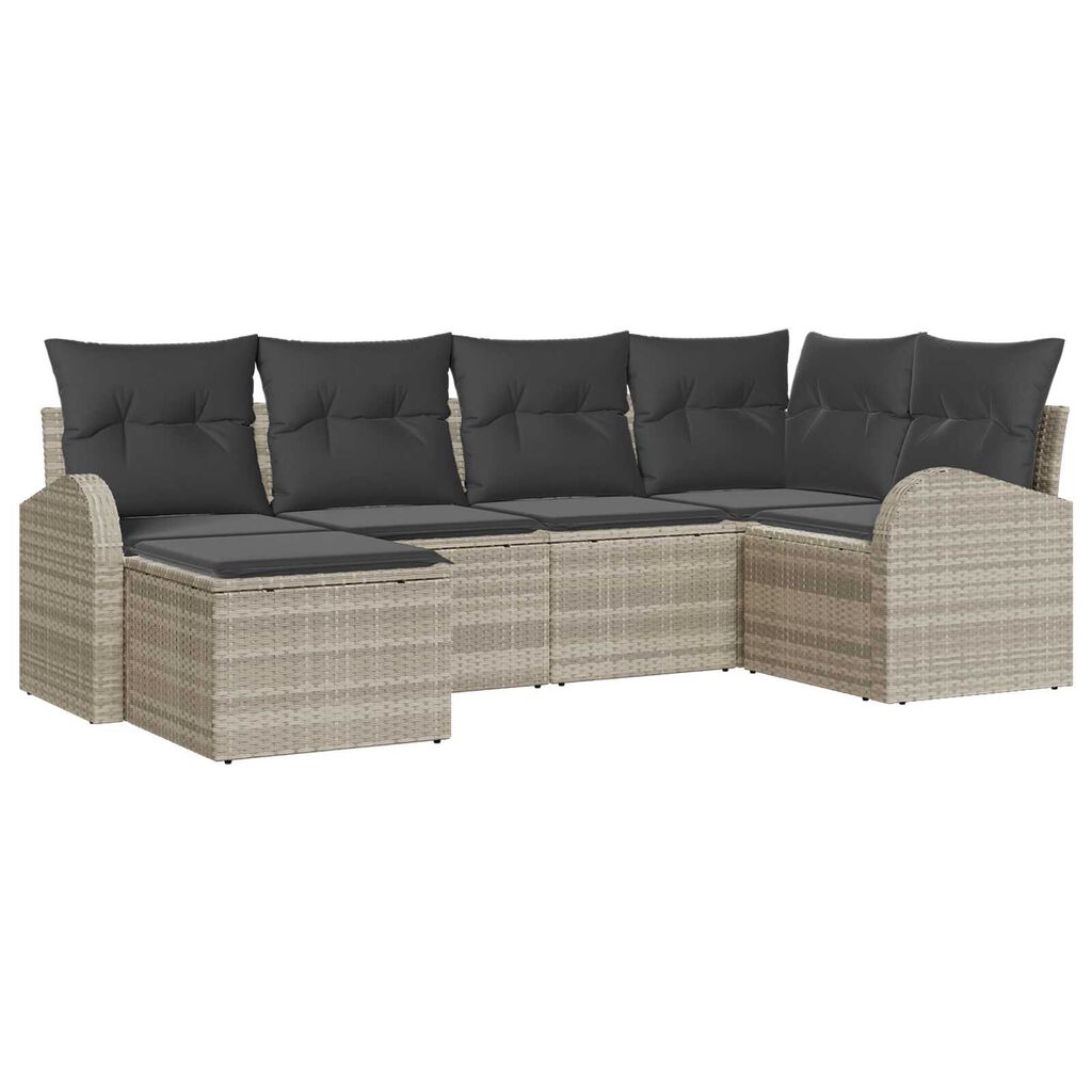 vidaXL Σετ Καναπέ Κήπου με μαξιλάρι 6 pcs Ανοιχτό γκρι Πολυ ράταν