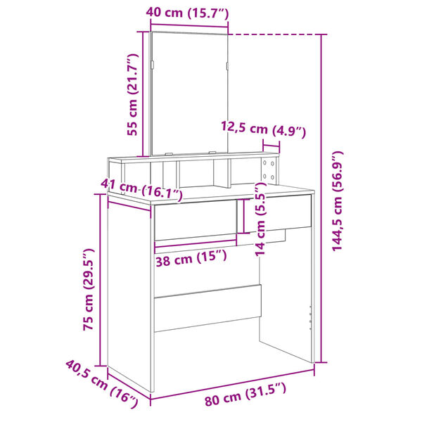vidaXL Μπουντουάρ με Καθρέφτη Καφέ Δρυς 80x41x144,5 εκ.