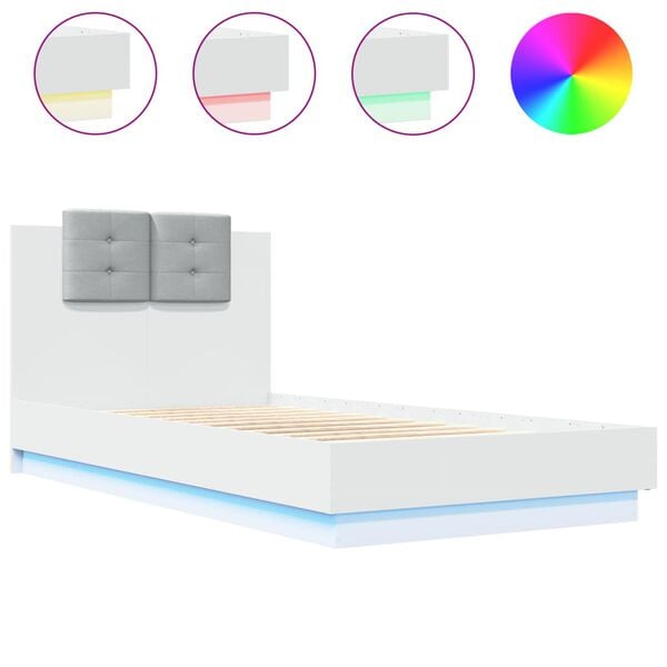 vidaXL Πλαίσιο Κρεβατιού με Κεφαλάρι/LED Λευκό 90 x 190 εκ.