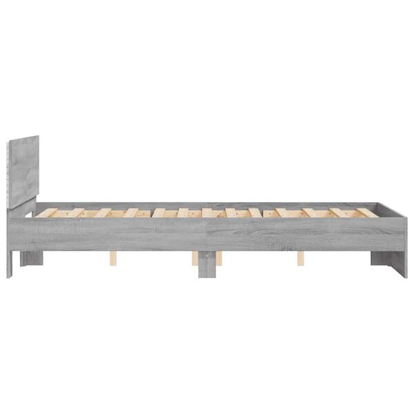 vidaXL Πλαίσιο Κρεβατιού με Κεφαλάρι/LED Γκρι Sonoma 135x190 εκ.