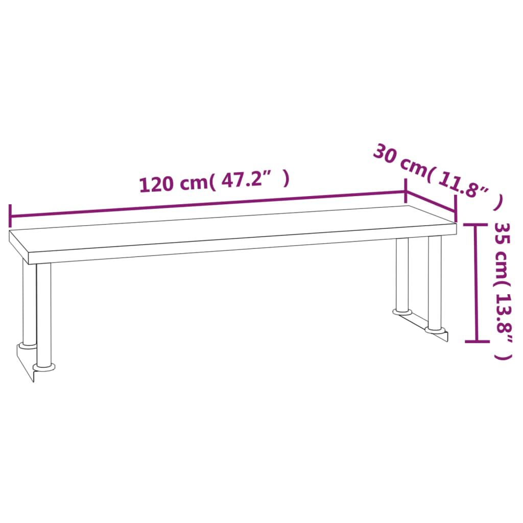 vidaXL Πάγκος Εργασίας Κουζίνας με Ράφι 120x60x115 εκ. Ανοξείδ. Ατσάλι