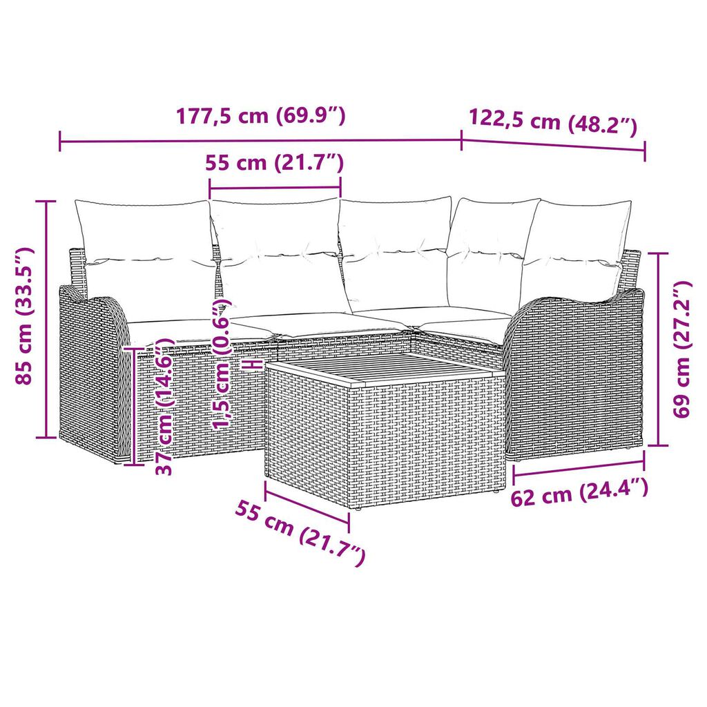 vidaXL Σετ Καναπέ Κήπου 5 pcs Γκρι