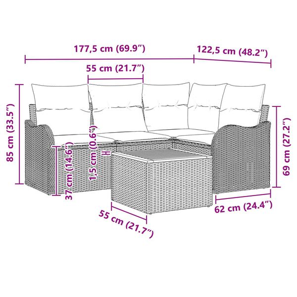vidaXL Σετ Καναπέ Κήπου 5 pcs Γκρι