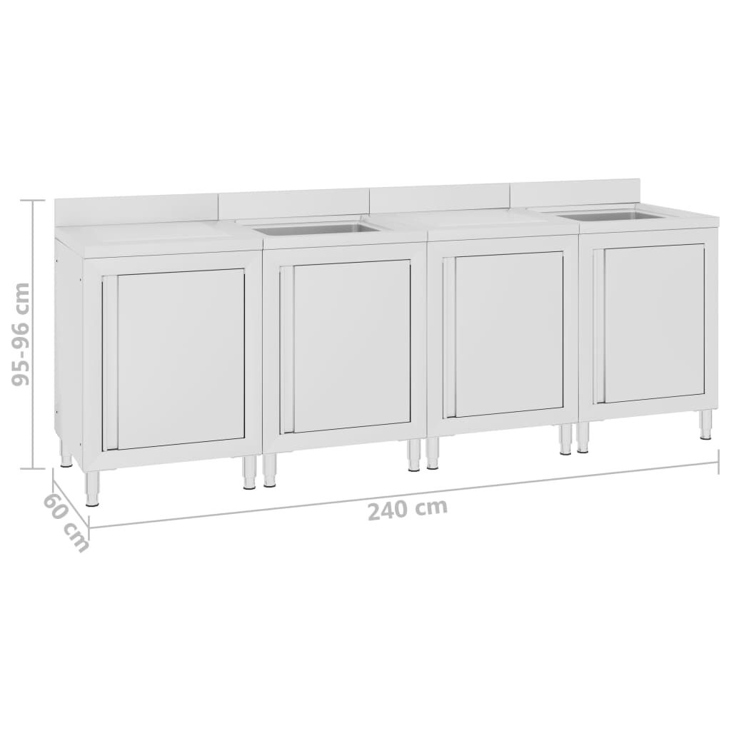 vidaXL Λάντζα Κλειστή με Ερμάριο 240 x 60 x 96 εκ. Ανοξείδωτο Ατσάλι
