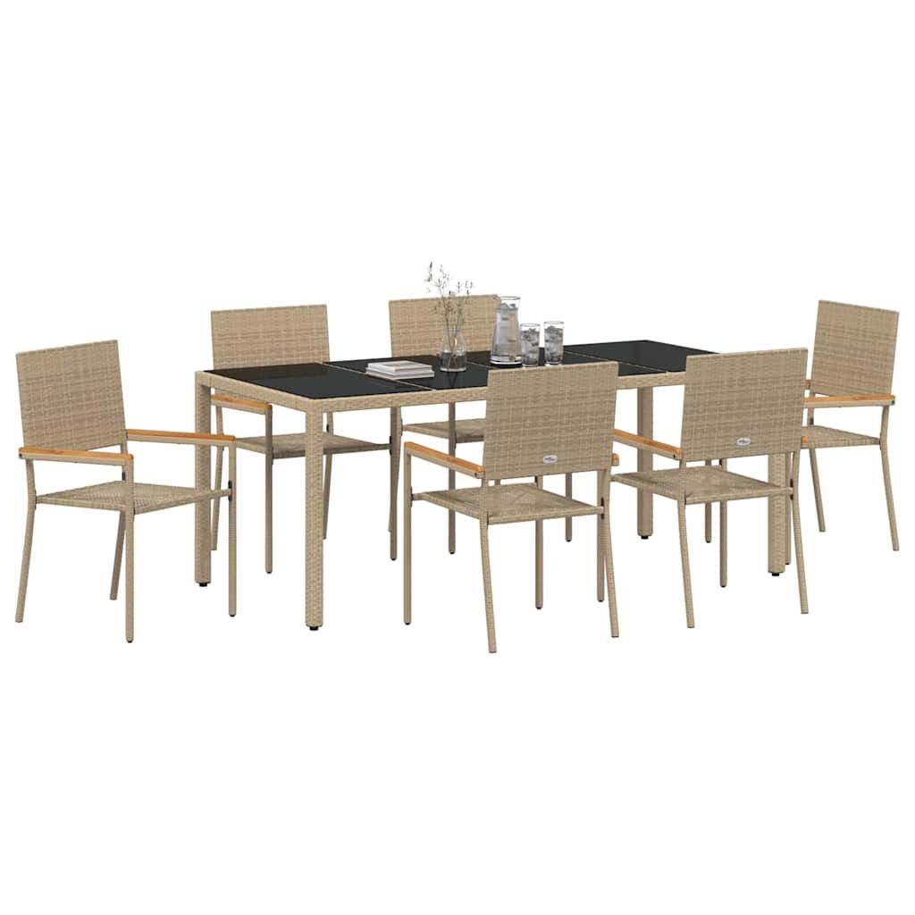 vidaXL Σέτ φαγητού για κήπο 7 pcs Μπεζ και Μαύρο 190 x 90 x 75 cm