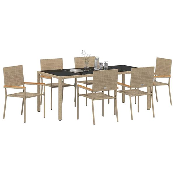 vidaXL Σέτ φαγητού για κήπο 7 pcs Μπεζ και Μαύρο 190 x 90 x 75 cm