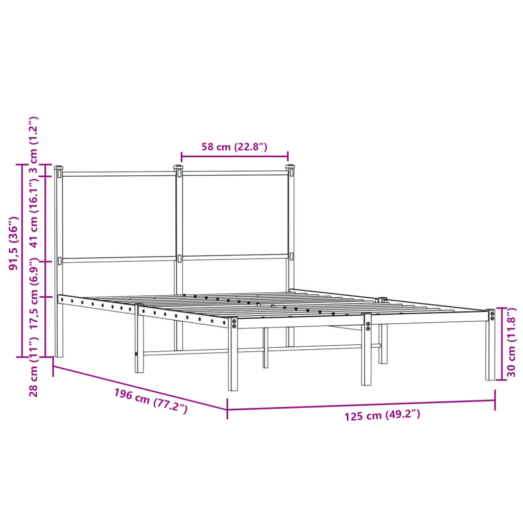 vidaXL Σκελετός Κρεβ. Χωρίς Στρώμα Sonoma Δρυς 120x190 εκ. Μεταλλικό