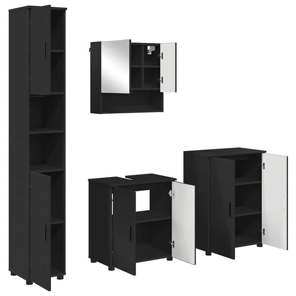 vidaXL Σετ Επίπλων Μπάνιου Επιτοίχιο 4 pcs Μαύρο 61 x 35 x 64 εκ.