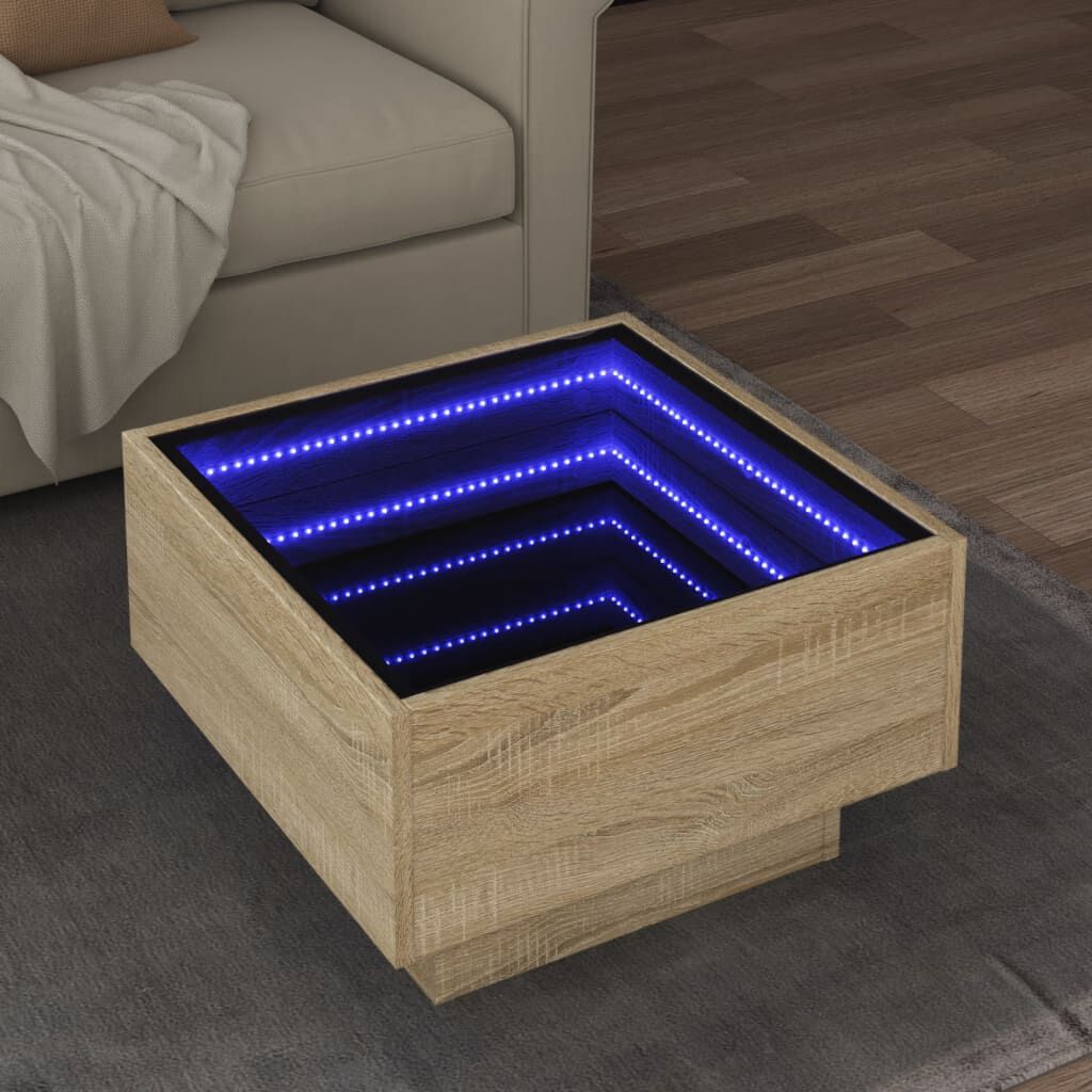 vidaXL Τραπεζάκι Σαλονιού με LED Δρυς 50x50x30 εκ. Επεξεργασμένο Ξύλο