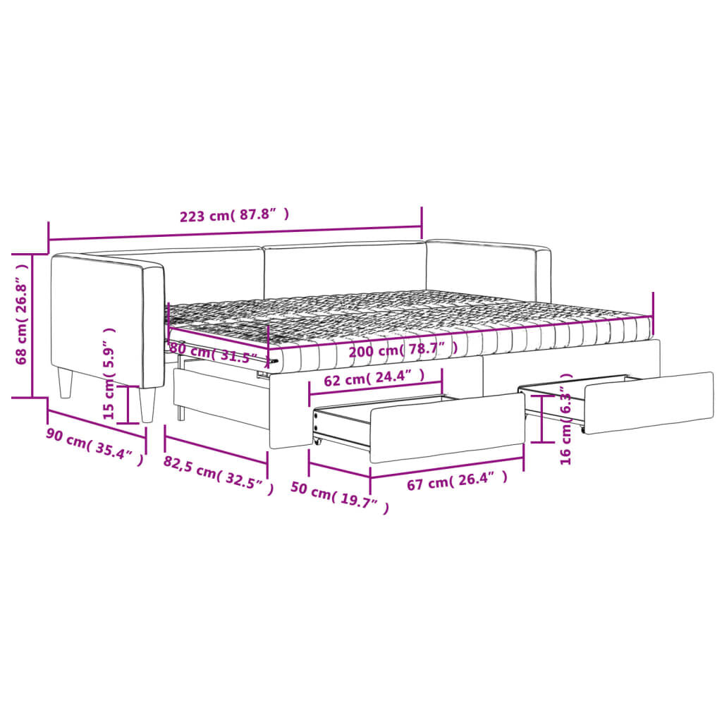 vidaXL Καναπές Κρεβάτι Συρόμενος Taupe 80x200 εκ. Υφασμάτινος Συρτάρια