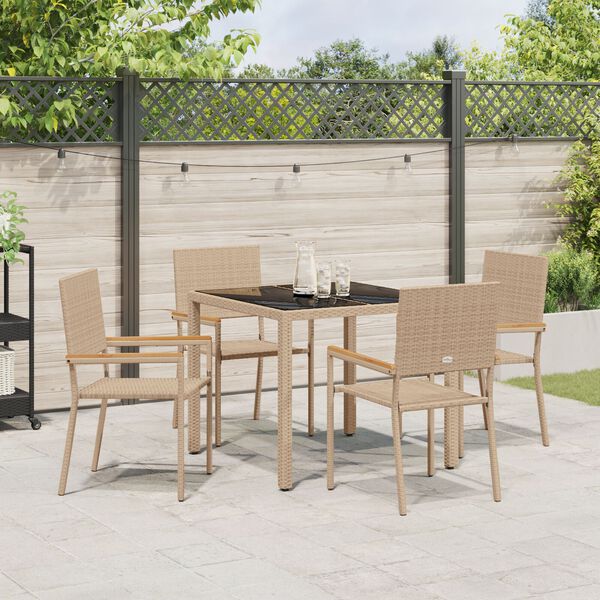 vidaXL Σέτ φαγητού για κήπο 5 pcs Μπεζ 90 x 90 x 75 cm συνθετικό ρατάν