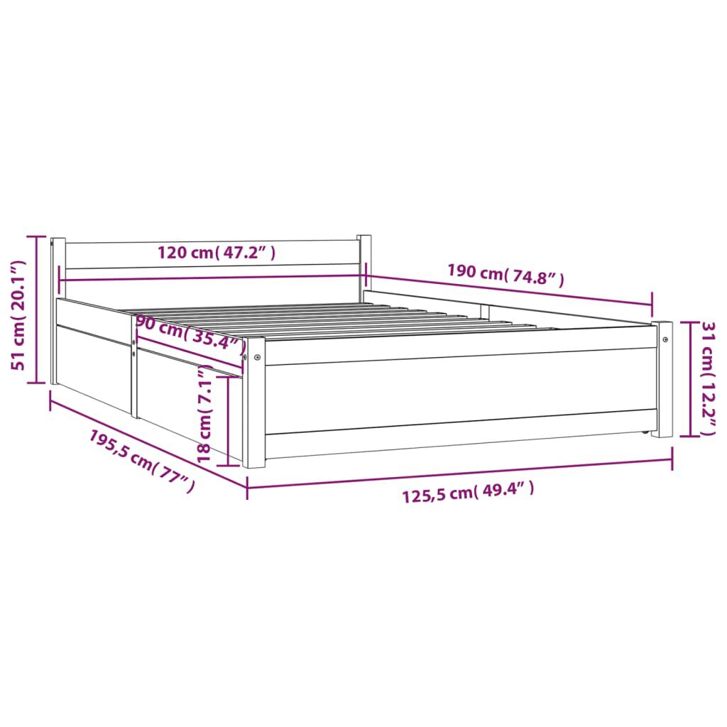 vidaXL Πλαίσιο Κρεβατιού με Συρτάρια 120x190 εκ. Small Double