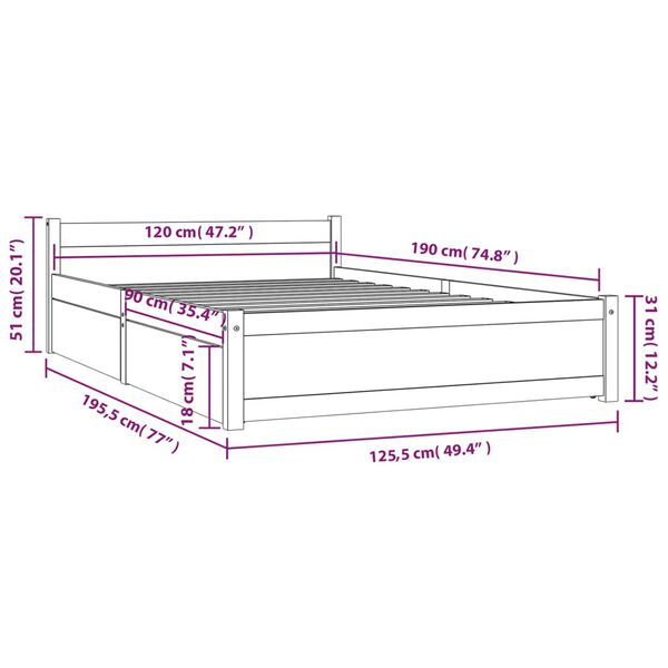 vidaXL Πλαίσιο Κρεβατιού με Συρτάρια 120x190 εκ. Small Double
