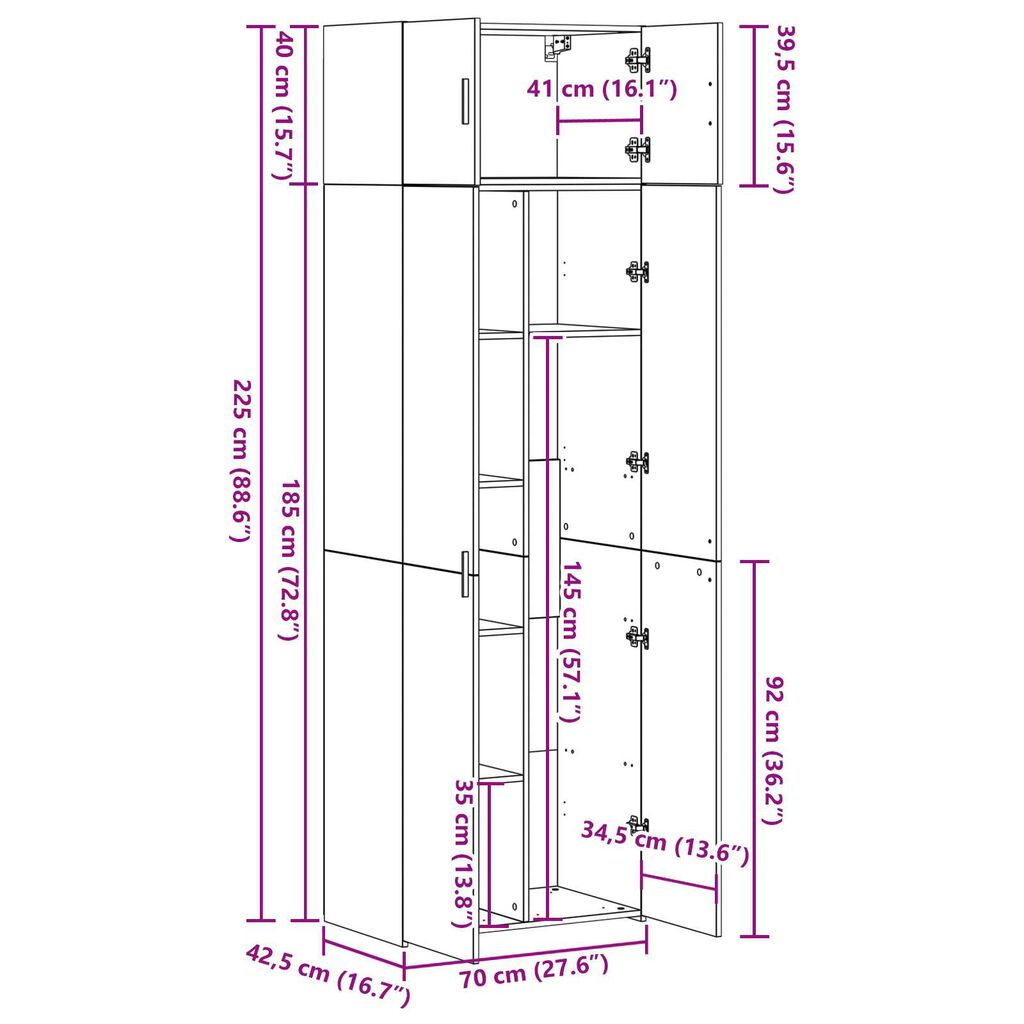 vidaXL Ντουλάπα Αποθήκευσης Ξύλο Δρυός 70x42.5x225 εκ. Επεξεργασμένο Ξύλο