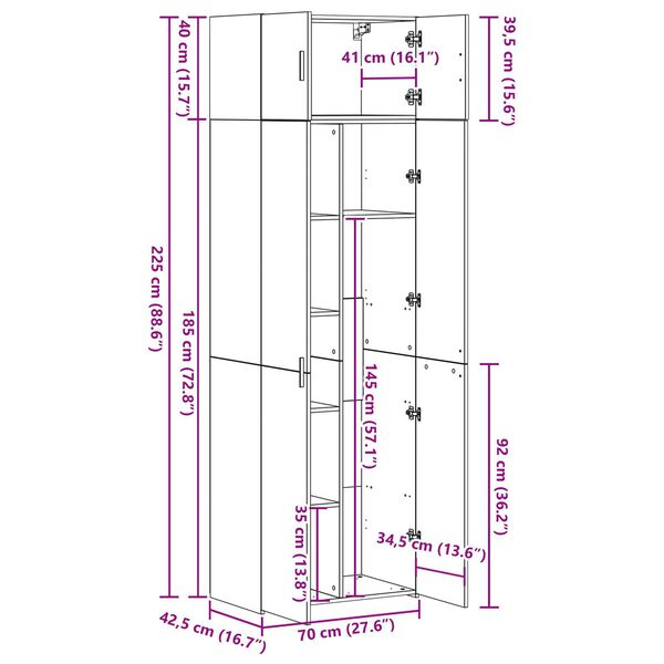 vidaXL Ντουλάπα Αποθήκευσης Ξύλο Δρυός 70x42.5x225 εκ. Επεξεργασμένο Ξύλο