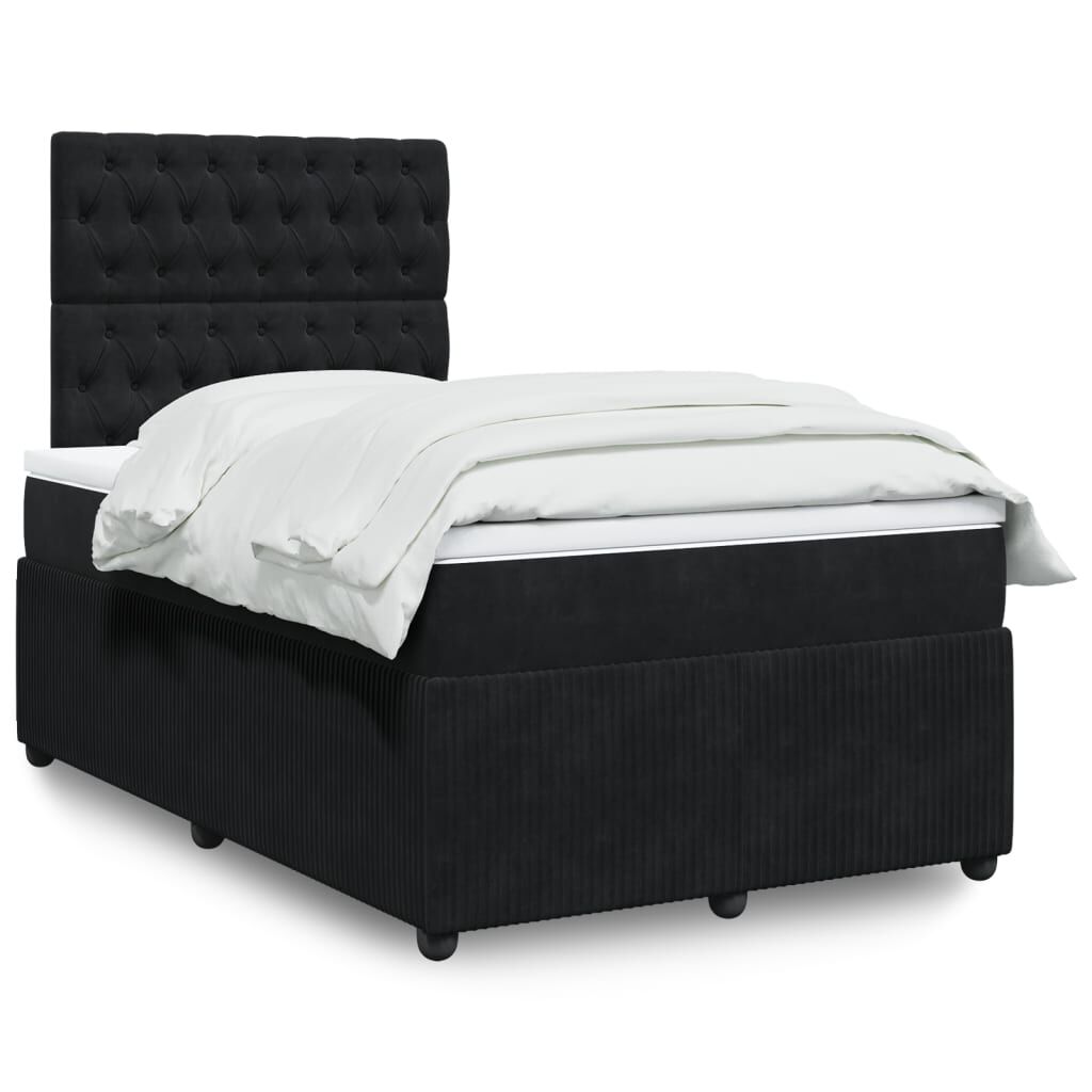 vidaXL Κρεβάτι Boxspring με Στρώμα Μαύρο 120 x 200 εκ. Βελούδινο