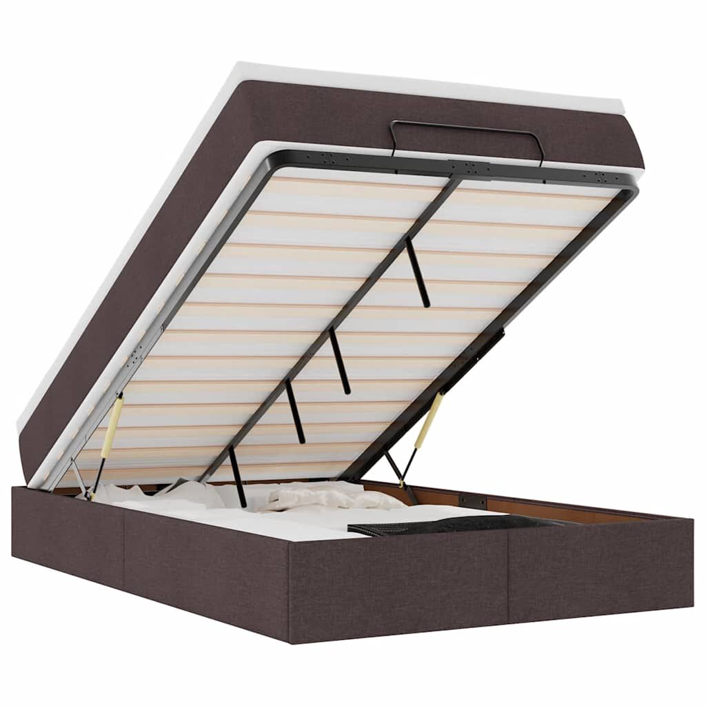 vidaXL Ottoman Κρεβάτι με Στρώμα Σκούρο Καφέ 120x200cm Ύφασμα