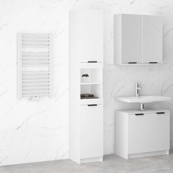 vidaXL Ντουλάπι Μπάνιου Λευκό 32 x 34 x 188,5 εκ. Επεξεργασμένο Ξύλο