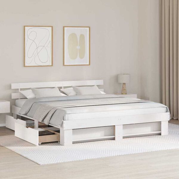 vidaXL Σκελετός Κρεβατιού Λευκό 200 x 200 cm Μασίφ ξύλο πεύκου