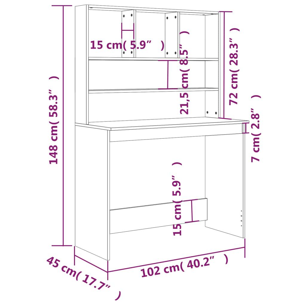 vidaXL Γραφείο με Ράφια Γκρι Σκυροδέματος 102x45x148 εκ. Επεξεργ. Ξύλο