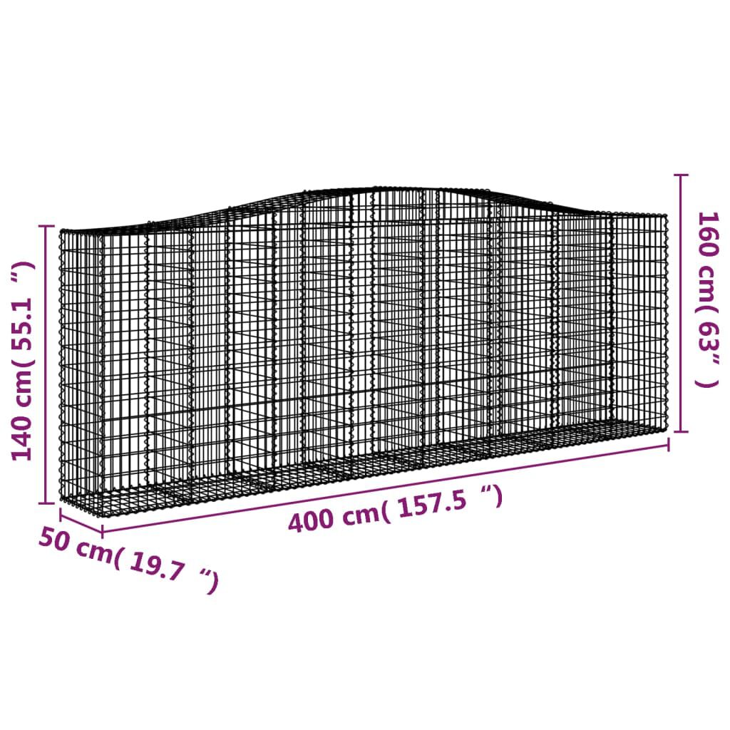 vidaXL Συρματοκιβώτια Τοξωτά 3 τεμ. 400x50x140/160 εκ. Γαλβαν. Ατσάλι