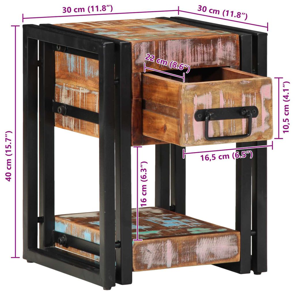 vidaXL Νυχτερινό Τραπέζι 40x40x40 εκ. Από Μασίφ Ανακυκλωμένο Ξύλο