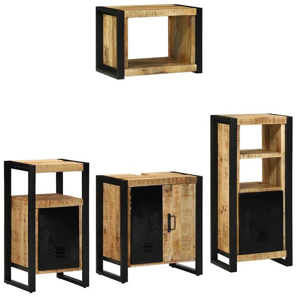 vidaXL Σετ Επίπλων Μπάνιου με ράφι 4 pcs Καφέ Στερεό ξύλο μάνγκο