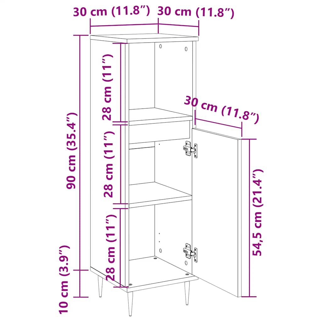 vidaXL Ντουλάπι Μπάνιου Γκρι Sonoma 30x30x100 εκ. Επεξεργασμένο Ξύλο