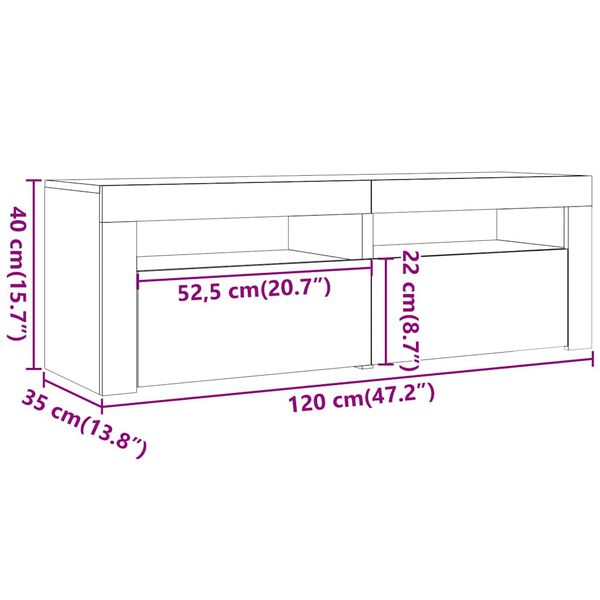 vidaXL Έπιπλο Τηλεόρασης με LED Αρτισιανή Δρυς 120x35x40 εκ Επεξ.Ξύλο