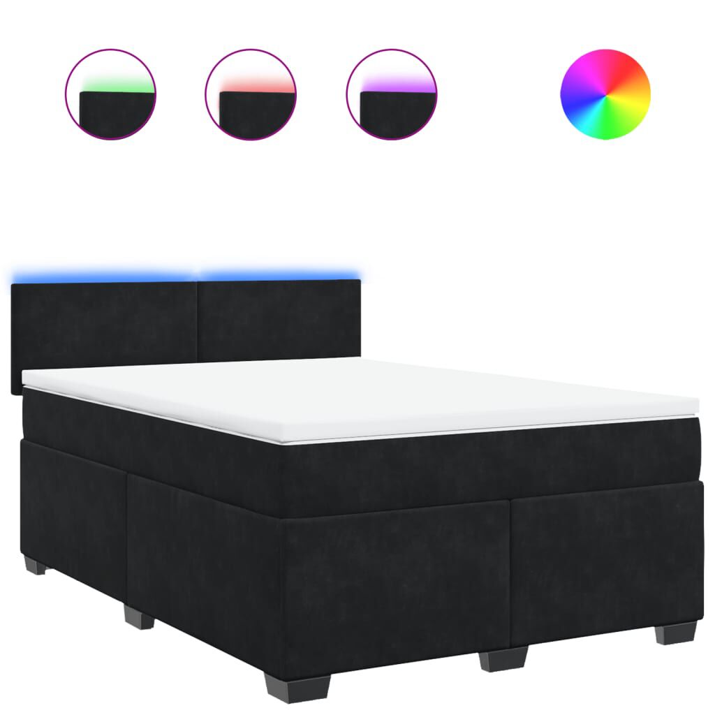 vidaXL Κρεβάτι Boxspring με Στρώμα Μαύρο 140x190 εκ. Βελούδινο