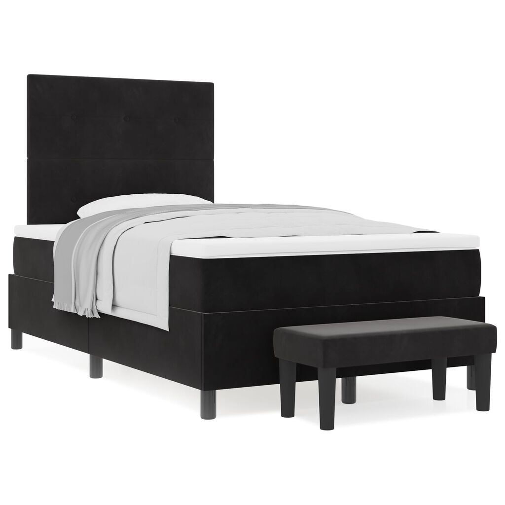 vidaXL Κρεβάτι Box Spring με Στρώμα & Πάγκο Μαύρο 120x200 εκ. Βελούδο
