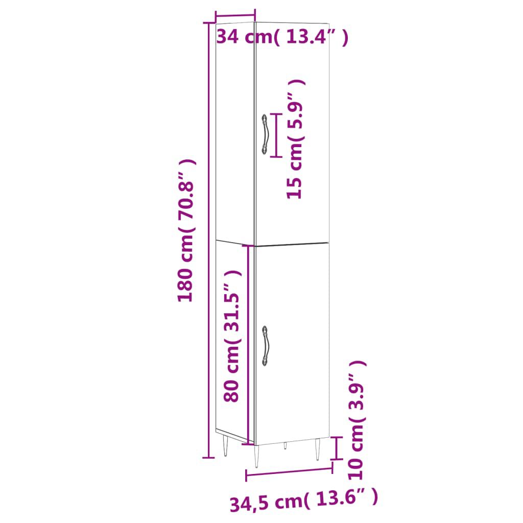 vidaXL Μπουφές Sonoma Γκρι 34,5 x 34 x 180 εκ. από Επεξεργασμένο Ξύλο