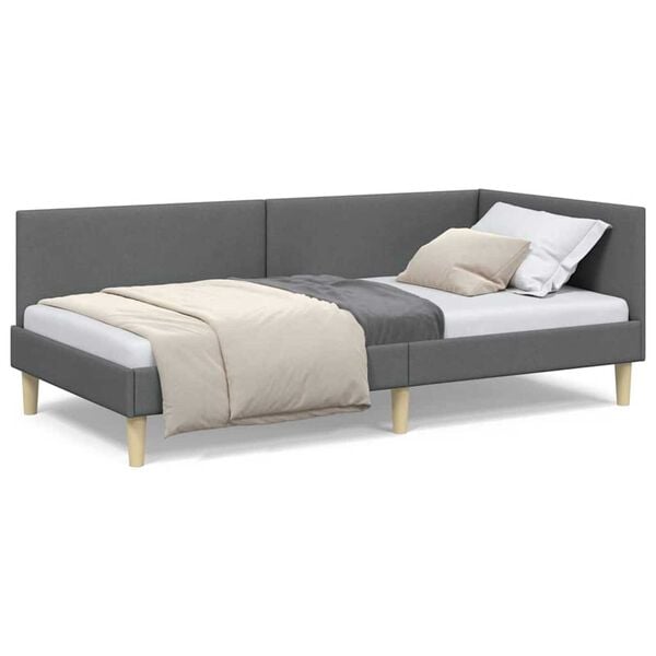vidaXL Κρεβάτι Γωνίας Σκούρο γκρι 100 x 200 cm Ύφασμα και Έργο ξύλου