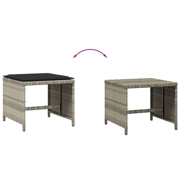 vidaXL Σκαμπό Κήπου 4 τεμ. Αν. Γκρι 40x40x35 εκ. Συνθ. Ρατάν Μαξιλάρια