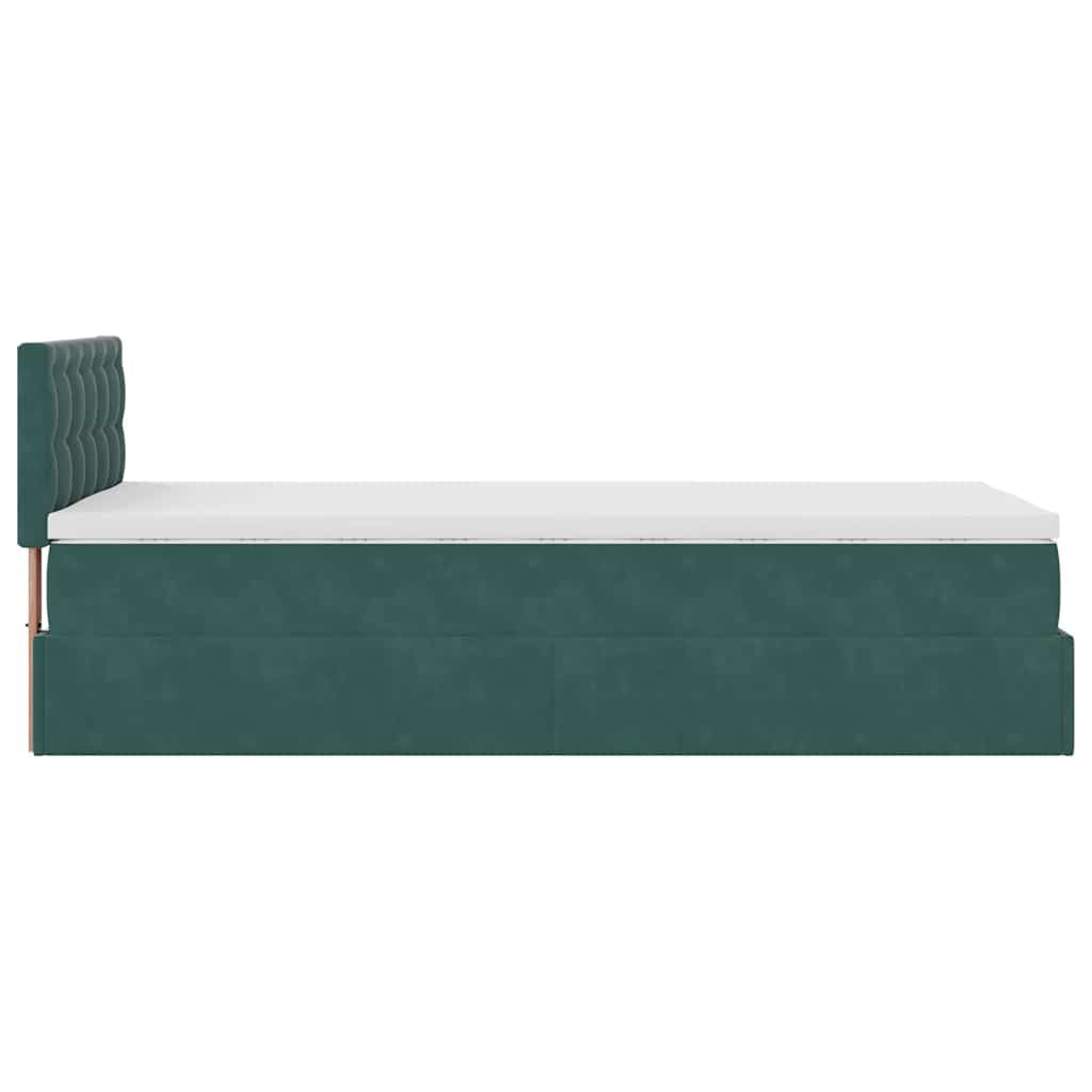 vidaXL Οθωμανικό κρεβάτι με στρώμα & LEDs Dark Green 90x200cm Velvet