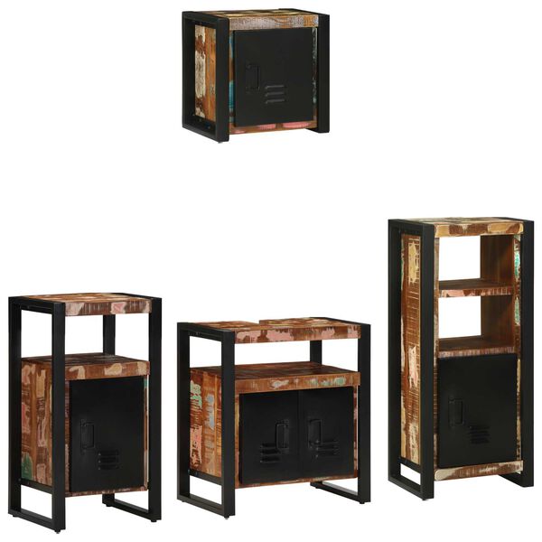 vidaXL Σετ Επίπλων Μπάνιου 4 pcs Πολύχρωμο Στερεό ανακτημένο ξύλο