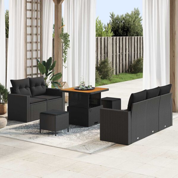 vidaXL Σετ Καναπέ Κήπου 8 pcs Μαύρο συνθετικό ρατάν