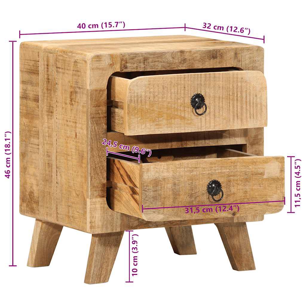 vidaXL Κομοδίνο 40x32x46 cm από μασίφ ξύλο Rough Mango