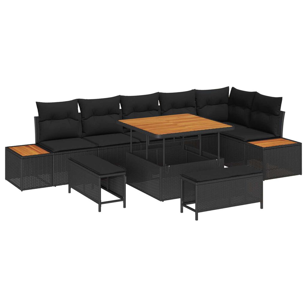 vidaXL Σετ Καναπέ Κήπου με μαξιλάρι 9 pcs Μαύρο Πολυ ράταν