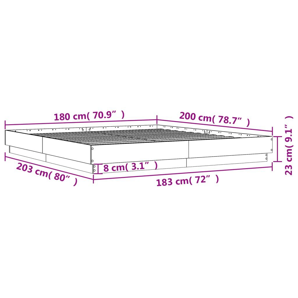 vidaXL Πλαίσιο Κρεβατιού με LED Γκρι sonoma 180 x 200 εκ.