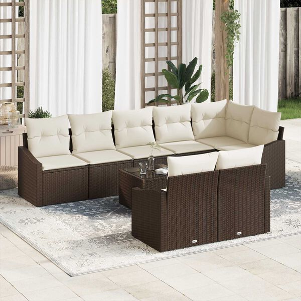 vidaXL Σέτ φαγητού για κήπο με μαξιλάρι 9 pcs Καφέ και Κρέμα