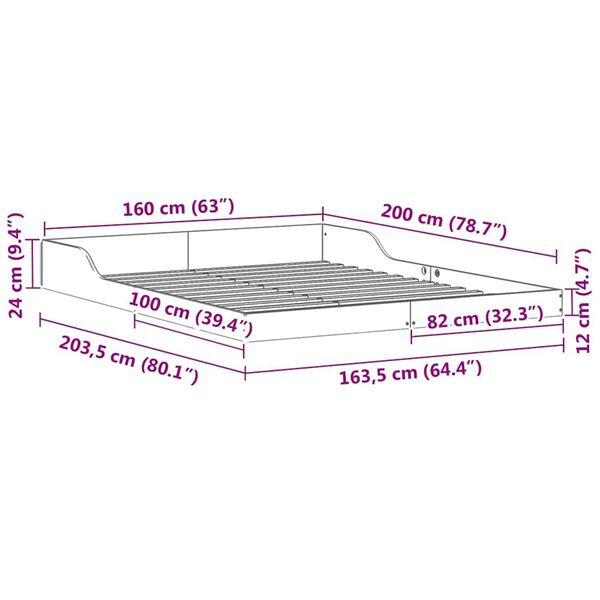 vidaXL Σκελετός Κρεβατιού Λευκό 160 x 200 cm Μασίφ ξύλο πεύκου