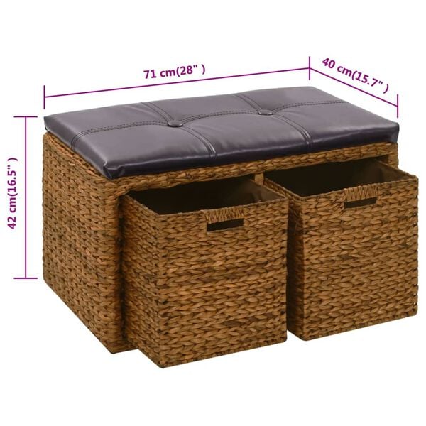 vidaXL Πάγκος με 2 Καλάθια Καφέ 71 x 40 x 42 εκ. από Seagrass