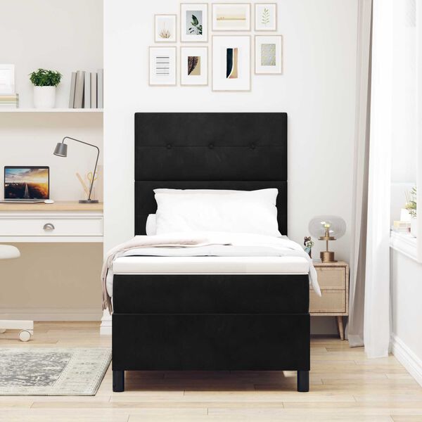 κρεβάτι box spring vidaXL με στρώμα Μαύρο Μονό Βελούδινο