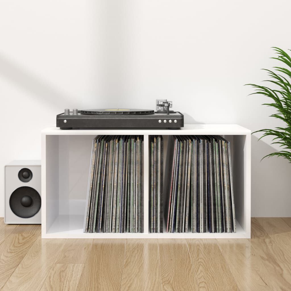vidaXL Έπιπλο Δίσκων Βινυλίου Γυαλ. Λευκό 71x34x36 εκ. Επεξεργ. Ξύλο