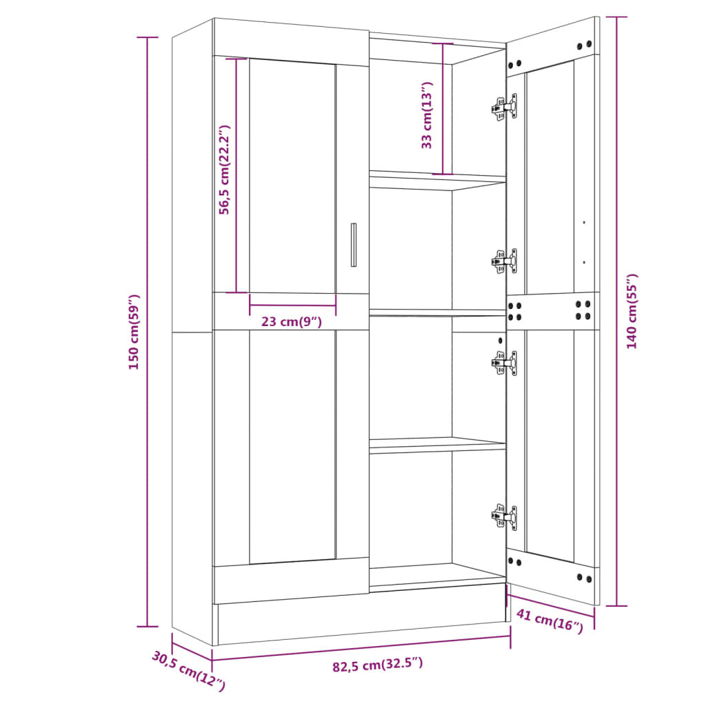 vidaXL Βιτρίνα Καπνιστή Δρυς 82,5x30,5x150 εκ. από Επεξεργασμένο Ξύλο