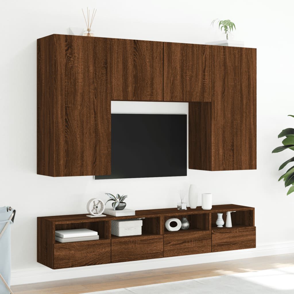 vidaXL Έπιπλα Τηλεόρασης Τοίχου 2τεμ. Καφέ Δρυς 100x30x30εκ Επεξ. Ξύλο