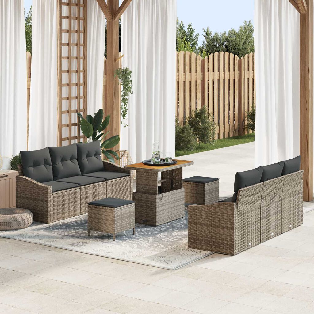 vidaXL Σετ Καναπέ Κήπου με μαξιλάρι 9 pcs Γκρι Πολυ ράταν
