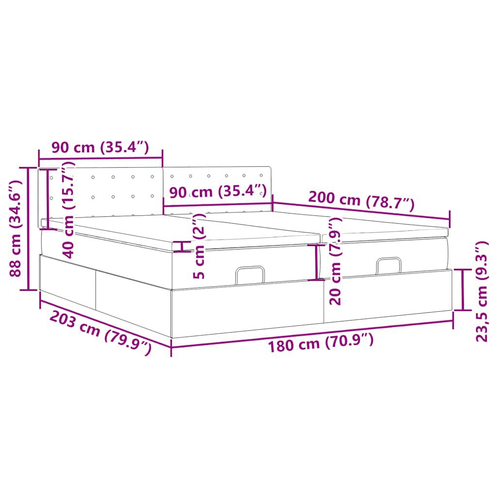 vidaXL Οθωμανικό κρεβάτι με στρώματα & LEDs Ανοιχτό γκρι Βελούδο