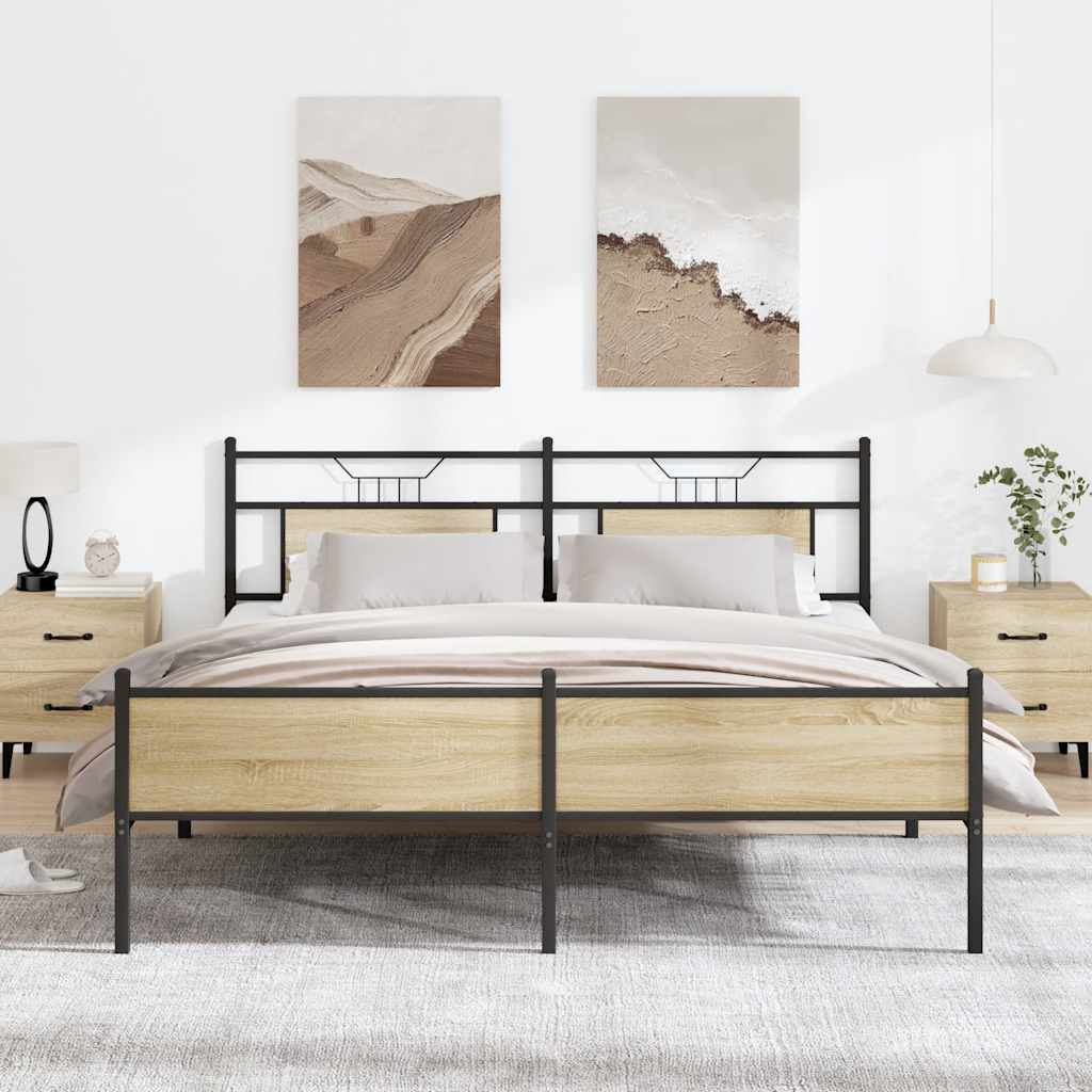 vidaXL Σκελετός Κρεβ. Χωρίς Στρώμα Sonoma Δρυς 160x200 εκ. Μεταλλικό